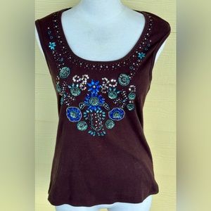 Jeweled Brown Rib Knit Tank Only Nine Woman Top L